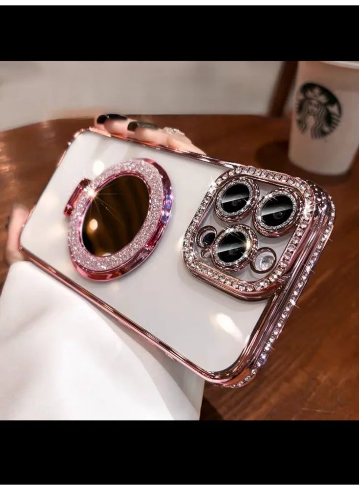 حقيبة هاتف واقية شفافة مغناطيسية مزينة بالكريستال مع مرآة، غطاء واقي لـ iPhone - Image 2