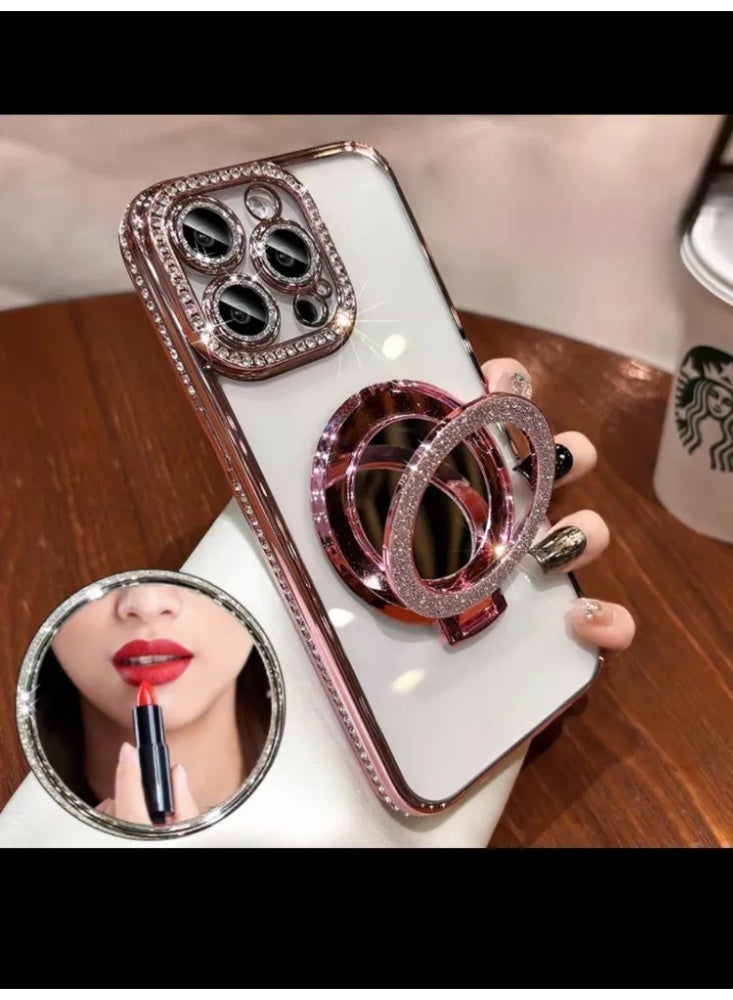 حقيبة هاتف واقية شفافة مغناطيسية مزينة بالكريستال مع مرآة، غطاء واقي لـ iPhone - Image 4