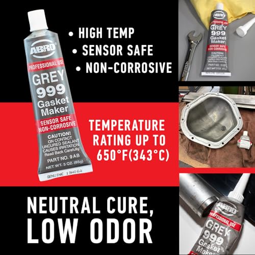 Abro أبرو 999 مادة لاصقة سيليكون RTV وصانع حشوات - 650 درجة فهرنهايت، محدد من قبل الشركات المصنعة، آمن للمستشعرات، غير تآكل، مادة لاصقة سيليكون عالية الحرارة/لاصق حشوة رأس محايد، رائحة منخفضة، 3 أونصات - رمادي - Image 2