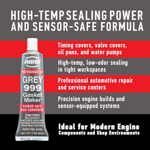 Abro أبرو 999 مادة لاصقة سيليكون RTV وصانع حشوات - 650 درجة فهرنهايت، محدد من قبل الشركات المصنعة، آمن للمستشعرات، غير تآكل، مادة لاصقة سيليكون عالية الحرارة/لاصق حشوة رأس محايد، رائحة منخفضة، 3 أونصات - رمادي - Image 4