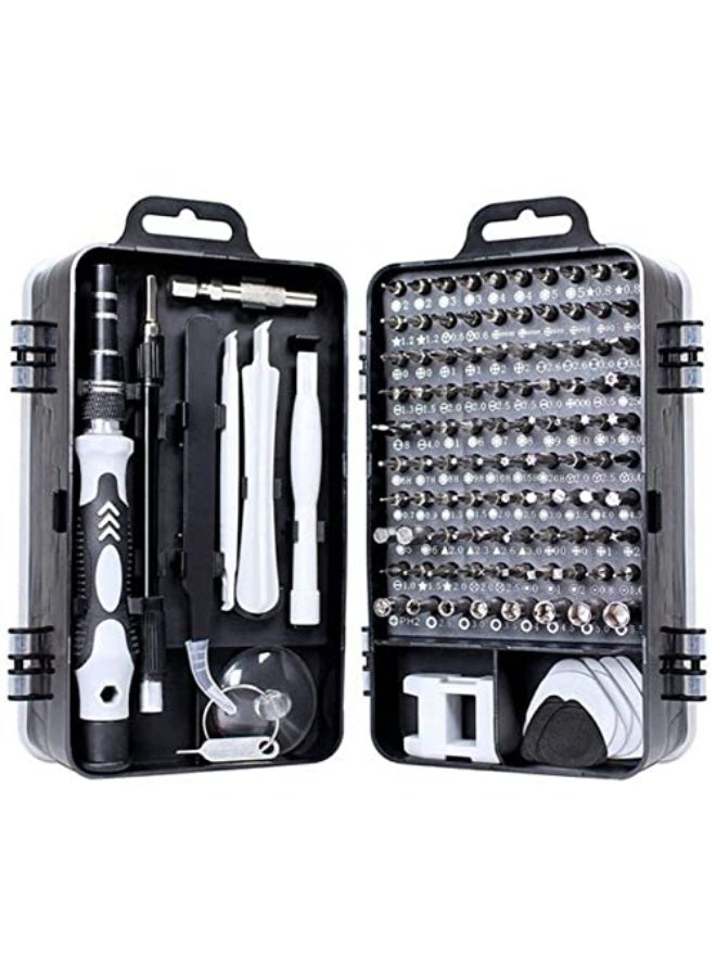 مجموعة مفكات دقيقة 115 في 1، مفكات مغناطيسية ومفكات كهربائية مع حقيبة متنقلة لإصلاح أجهزة الكمبيوتر والهواتف الذكية وأجهزة الكمبيوتر الشخصية وأجهزة آيفون والتابلت، باللون الأسود. - Image 1