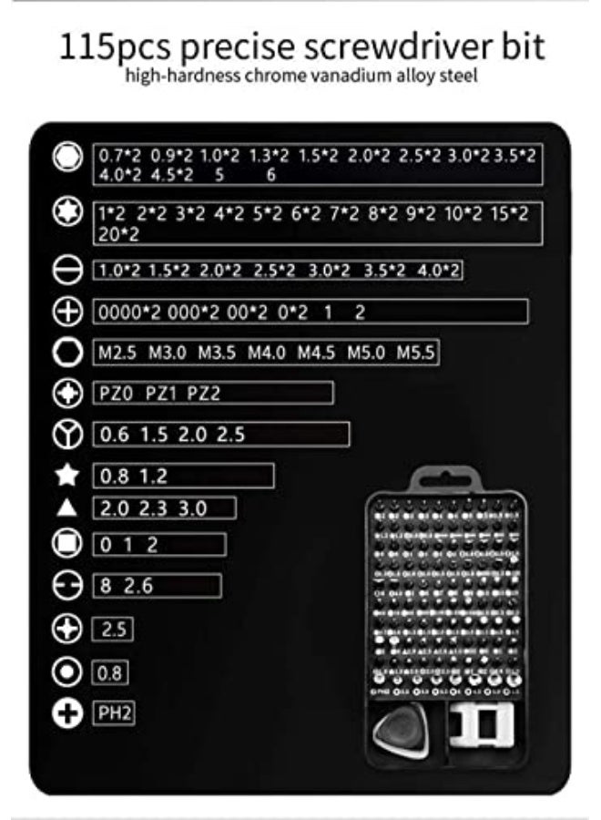 مجموعة مفكات دقيقة 115 في 1، مفكات مغناطيسية ومفكات كهربائية مع حقيبة متنقلة لإصلاح أجهزة الكمبيوتر والهواتف الذكية وأجهزة الكمبيوتر الشخصية وأجهزة آيفون والتابلت، باللون الأسود. - Image 5