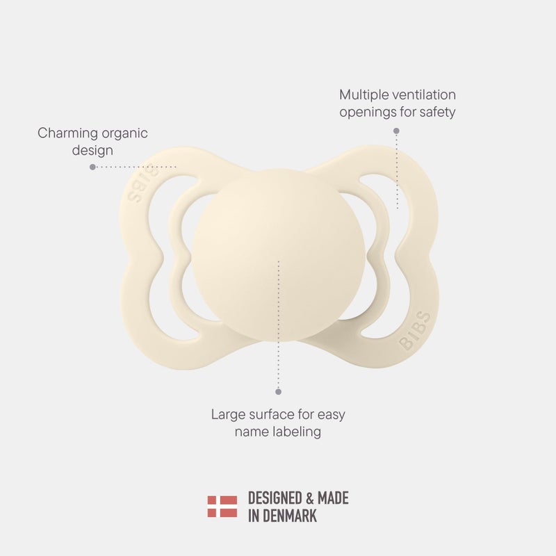 BIBS Supreme Baby Pacifier 2-Pack | Made in Denmark | BPA Free Dummy Soother, Symmetrical Nipple. Silicone, Size 1 (0-6 Months), Blush Glow/Vanilla Glow - Image 3