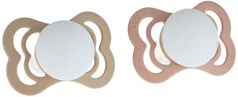 BIBS Supreme Baby Pacifier 2-Pack | Made in Denmark | BPA Free Dummy Soother, Symmetrical Nipple. Silicone, Size 1 (0-6 Months), Blush Glow/Vanilla Glow - Image 1
