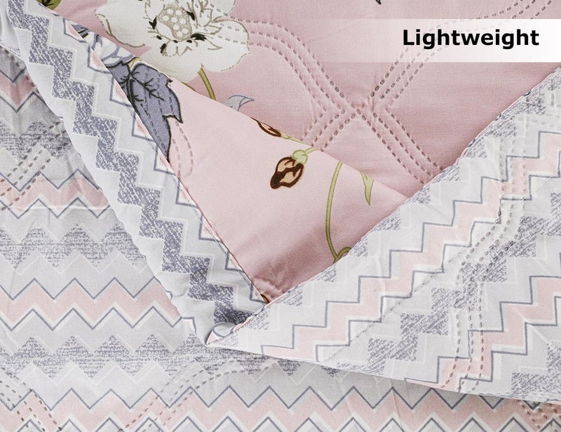 BSB HOME All-Weather Embroidered Ultrasonic Quilted 3 Pcs Comforter Set with Pillow Shams- Light Weight Bedspread/Duvet/Quilt - Double, 150 GSM | Floral White Light Pink - Image 3