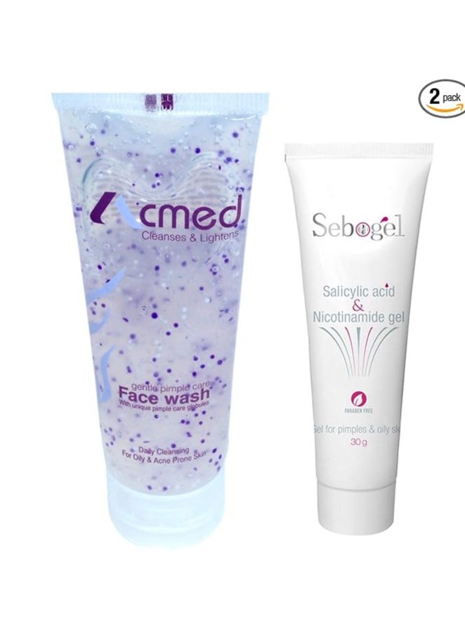 ETHIGLO - Ethiglo Acmed Pimple Care Face Wash 70 Grams and Sebogel Salicylic Acid & Nicotinamide Gel for Pimples and Oily Skin, 30gm - Image 1