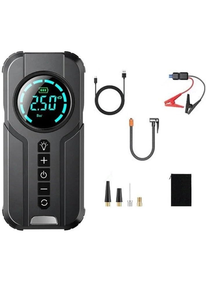 Portable wireless car battery jump starter, 8000mAh capacity, tire air pump, air compressor for easy tire inflation, LED display, with flashlight, portable power source, large storage capacity - Image 3