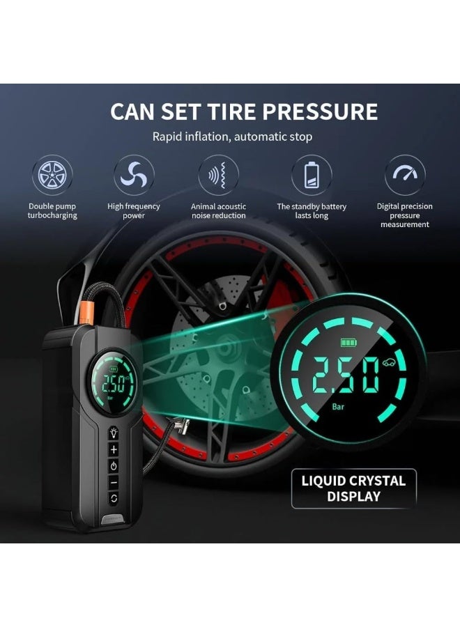Portable wireless car battery jump starter, 8000mAh capacity, tire air pump, air compressor for easy tire inflation, LED display, with flashlight, portable power source, large storage capacity - Image 4