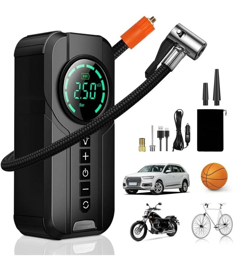 Portable wireless car battery jump starter, 8000mAh capacity, tire air pump, air compressor for easy tire inflation, LED display, with flashlight, portable power source, large storage capacity - Image 2