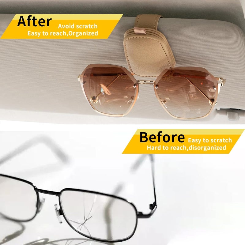 Yuoyar Sunglass Holder for Car, Magnetic Leather Sunglasses Holder and Ticket Card Clip, Car Visor Accessories, 2 Packs (Beige) - Image 3