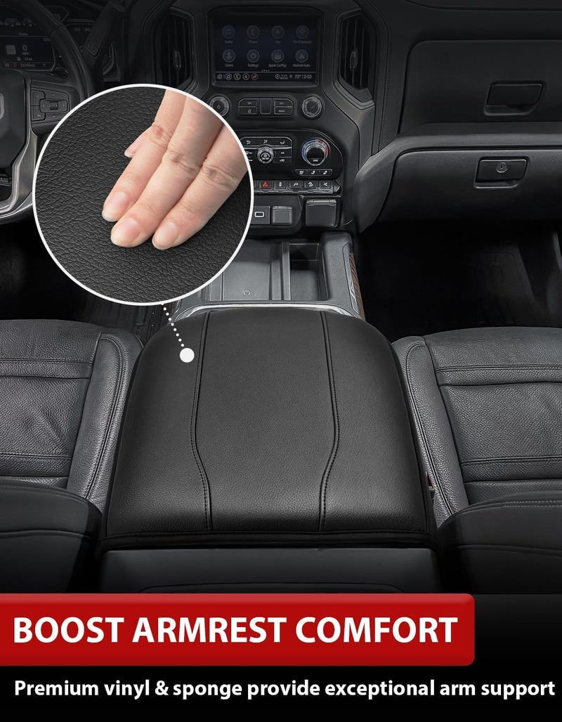 KBH Center Console Cushion Cover for GMC Sierra/Chevy Silverado 2019-2025, Tahoe/Suburban/Yukon 2021-2025, Black - Image 4