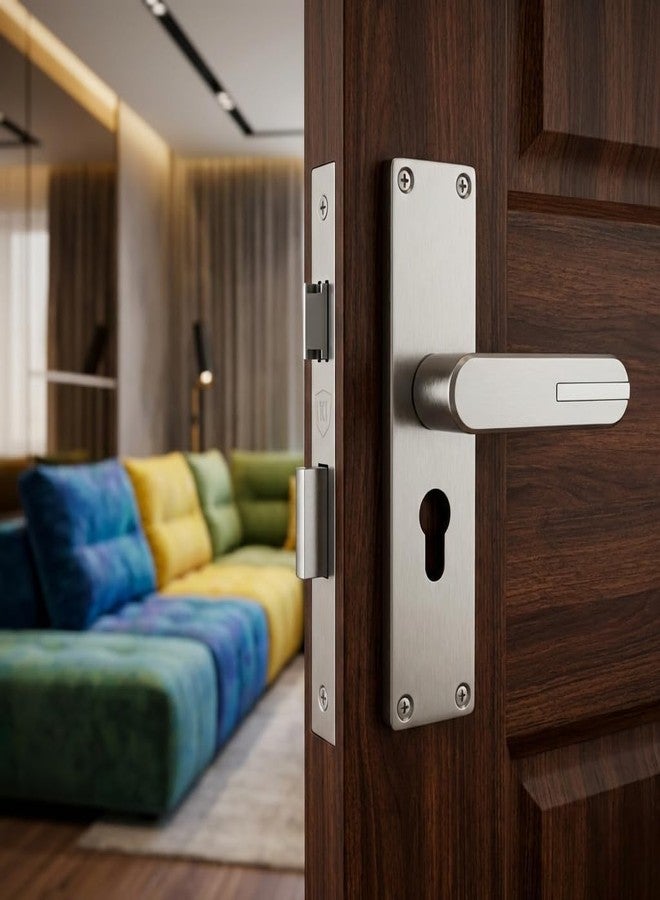 KI SHIELD Mortise Main Door Lock Handle Set |Satin Matt Finish | 8 inch Zinc lockset 1007 CY, | 6-Lever 65 mm Brass Cylindrical Lock | Suitable for Left & Right Handed Living Room Doors, Bedroom Door - Image 3