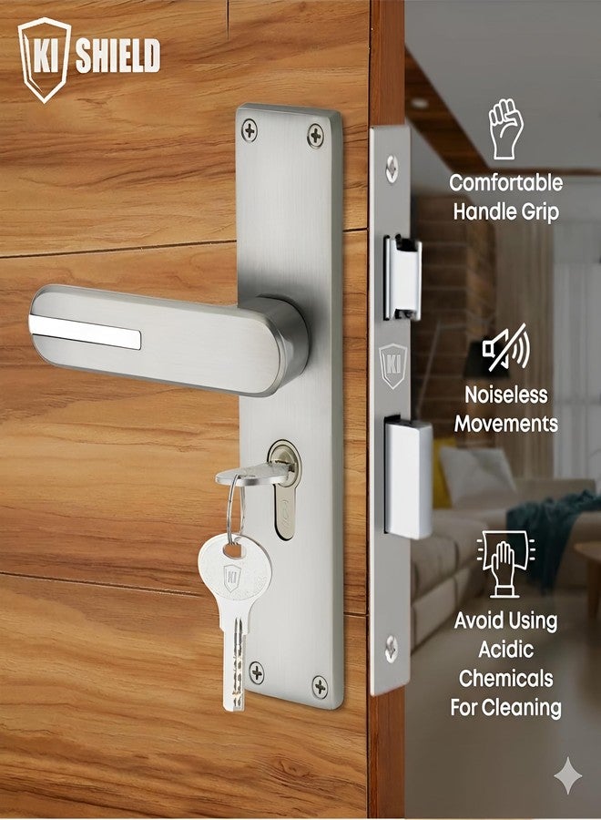 KI SHIELD Mortise Main Door Lock Handle Set |Satin Matt Finish | 8 inch Zinc lockset 1007 CY, | 6-Lever 65 mm Brass Cylindrical Lock | Suitable for Left & Right Handed Living Room Doors, Bedroom Door - Image 2