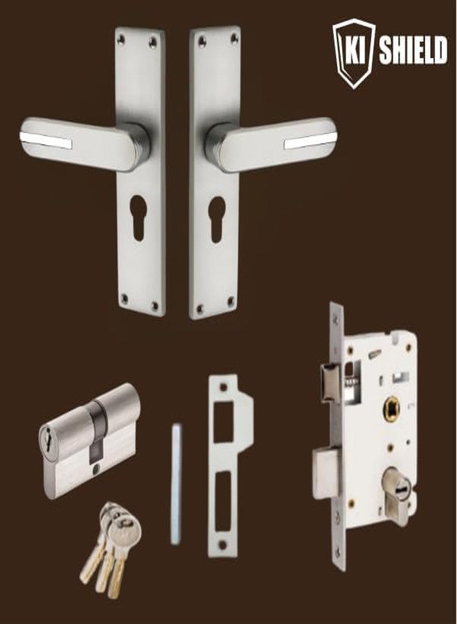 KI SHIELD Mortise Main Door Lock Handle Set |Satin Matt Finish | 8 inch Zinc lockset 1007 CY, | 6-Lever 65 mm Brass Cylindrical Lock | Suitable for Left & Right Handed Living Room Doors, Bedroom Door - Image 4