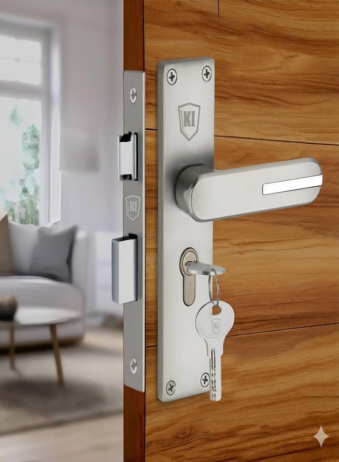 KI SHIELD Mortise Main Door Lock Handle Set |Satin Matt Finish | 8 inch Zinc lockset 1007 CY, | 6-Lever 65 mm Brass Cylindrical Lock | Suitable for Left & Right Handed Living Room Doors, Bedroom Door - Image 1