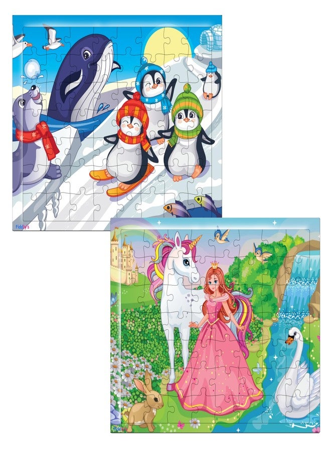 Fiddlys 54 Pcs Wood Jigsaw Puzzles for Kids & Children Age 6+ Double Layered Wooden Puzzles with Bright Front & Back Print Puzzle for Kids-Educational Toy (Princess+Ice) - Image 1