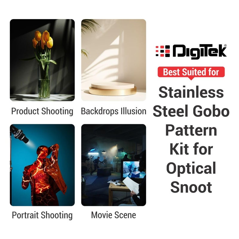 Digitek ® (DGS 001) مجموعة أنماط GOBO من الفولاذ المقاوم للصدأ، 8 أنماط إبداعية لفتحات الضوء البصري، مقاومة لدرجات الحرارة العالية، تحول المساحات بأشكال هندسية، تأثيرات إبداعية للضوء LED - Image 3