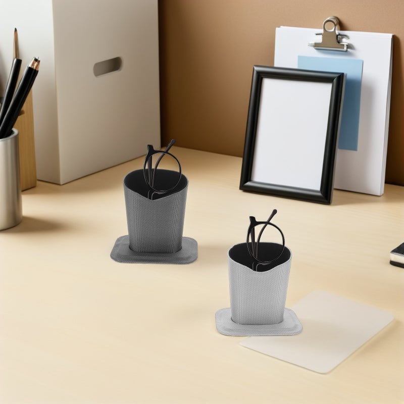 2pcs Eyeglasses Desk Stand: Nightstand Eyeglasses Storage Organizer - PU Leather Cover Eyewear Storage Case for Desktop or Bedside - Image 2