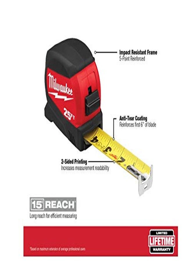 ميلواكي شريط قياس ميلووكي صغير الحجم ذو شفرة عريضة مقاس 25 قدمًا × 1.2 بوصة (عبوة من قطعتين) - Image 2