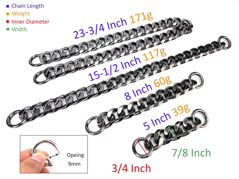 VersaKits Matte Black Chunky Cuban Chain Charm Purse Strap 15-1/2 Inch Aluminum Chain Extender Accessory Decoration for Pants Shoes Dog Collar - Image 2