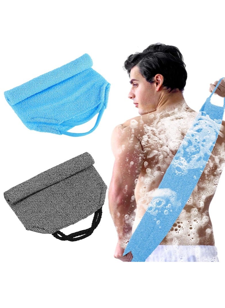 2 Pack Men Back Scrubber for Shower Exfoliating,Washcloth Back Cloth Body Scrubber Towel,Nylon Exfoliating Stretchable Pull Strap Wash Cloth for Bath Body Scrub Washcloth (Dark gray & Blue) - Image 1