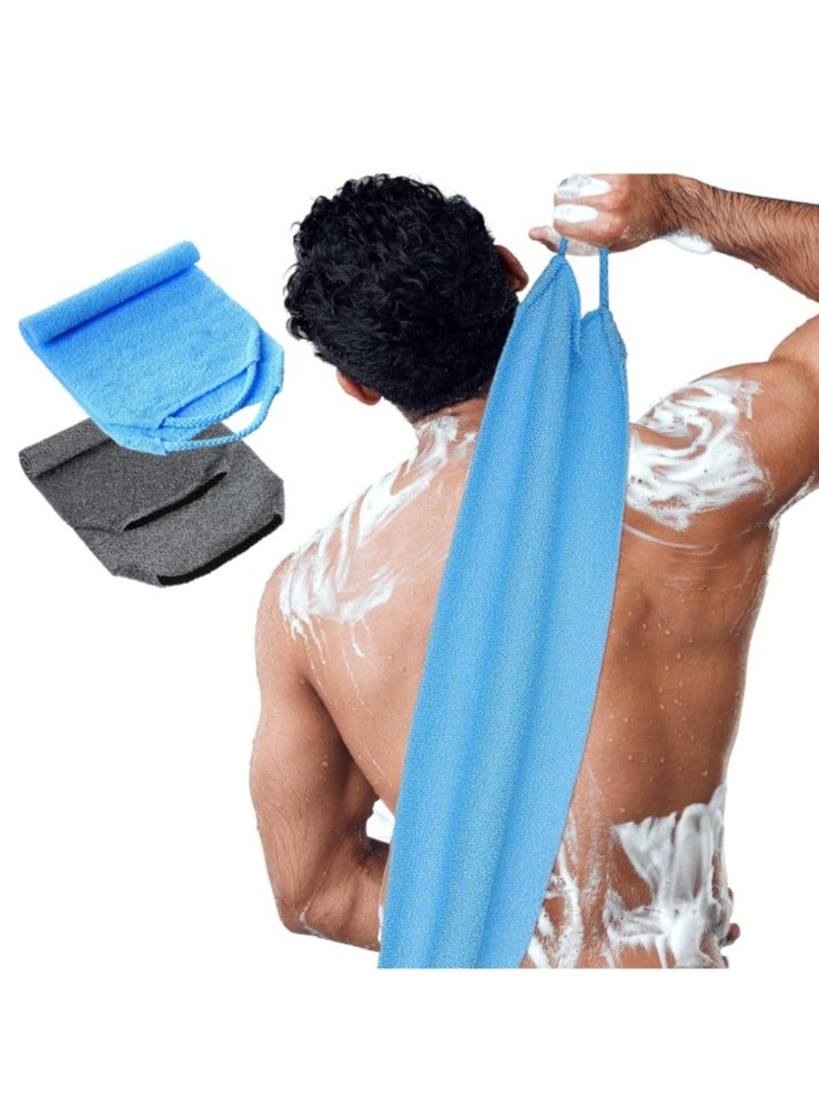 2 Pack Men Back Scrubber for Shower Exfoliating,Washcloth Back Cloth Body Scrubber Towel,Nylon Exfoliating Stretchable Pull Strap Wash Cloth for Bath Body Scrub Washcloth (Dark gray & Blue) - Image 1