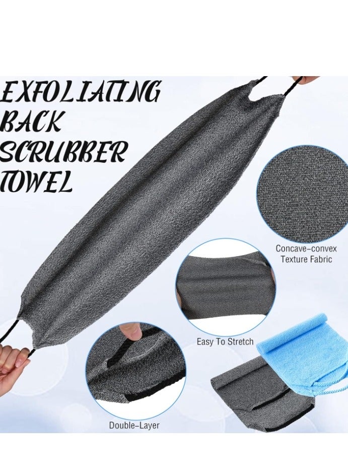 2 Pack Men Back Scrubber for Shower Exfoliating,Washcloth Back Cloth Body Scrubber Towel,Nylon Exfoliating Stretchable Pull Strap Wash Cloth for Bath Body Scrub Washcloth (Dark gray & Blue) - Image 2