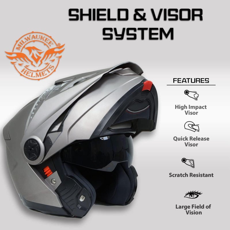 Milwaukee Helmets خوذة ميلووكي الفضية المظلمة للدراجات النارية المتقدمة القابلة للتعديل DOT معتمدة MPH9822DOT صغيرة - Image 5