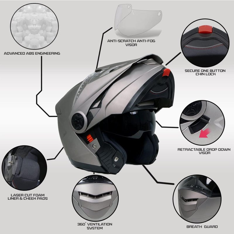 Milwaukee Helmets خوذة ميلووكي الفضية المظلمة للدراجات النارية المتقدمة القابلة للتعديل DOT معتمدة MPH9822DOT صغيرة - Image 2