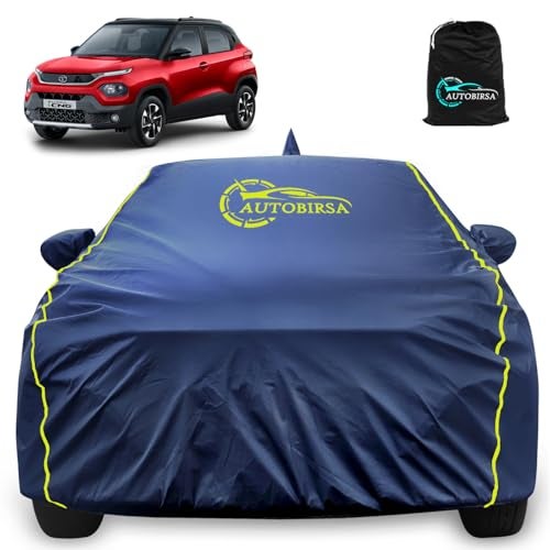 Autobirsa Waterproof Car Body Cover for Tata Punch 100% All Weather Proof with Mirror & Antenna Packet & Full Bottom Elistic, Triple Stitching with 100% Nail Proof Cover Navy Blue - Image 1