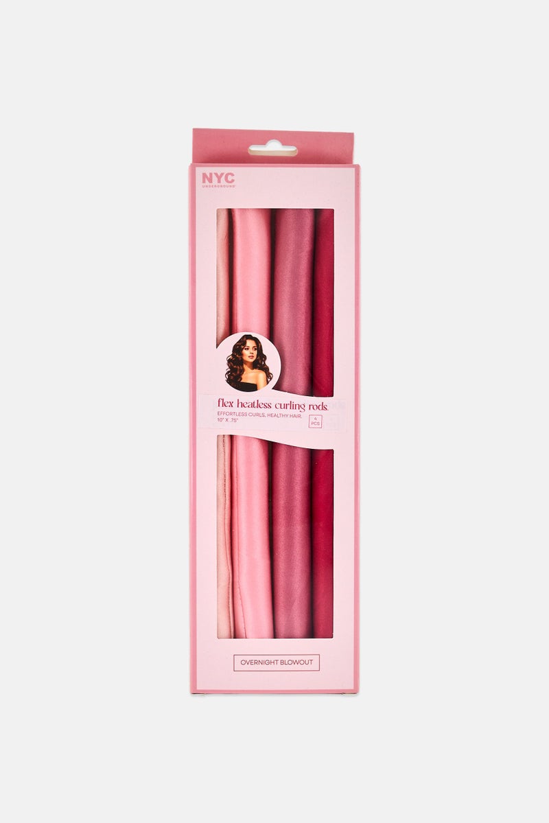 NYC 4 Pcs Flex Heatless Curling Rods, Pink - Image 1