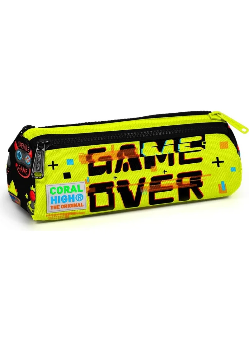 CORAL HIGH Kids Black Highlighter Yellow Three Compartment Pencil Bag 22028