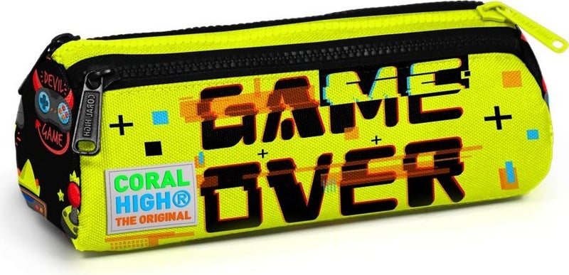 CORAL HIGH Kids Black Highlighter Yellow Three Compartment Pencil Bag 22028 