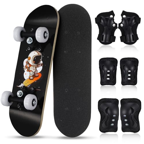 Honoson 7 Pcs Skateboard for Toddlers Beginners Knee Elbow Pads Wrist Guards Gear Set AstronautAge 25 Kids 17 x 5 - Image 1