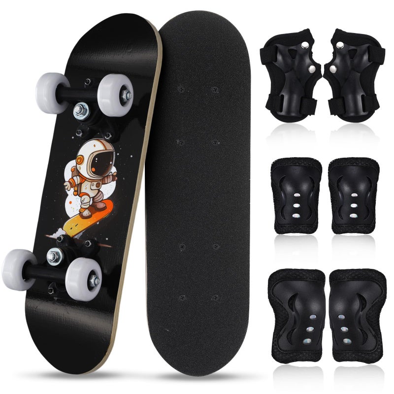 Honoson 7 Pcs Skateboard for Toddlers Beginners Knee Elbow Pads Wrist Guards Gear Set AstronautAge 25 Kids 17 x 5 - Image 2