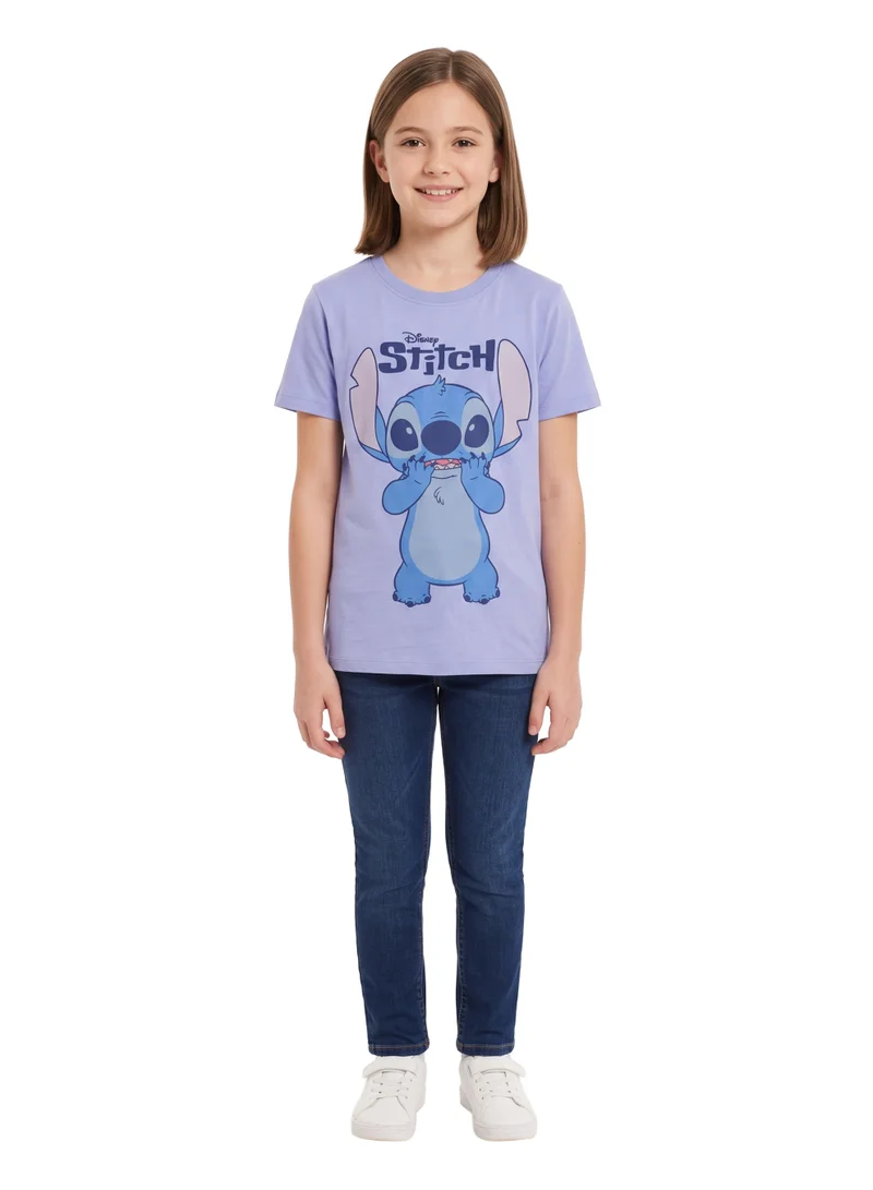 Disney  Disney Stitch Graphic T-Shirt for Girls | Cute Character Print Casual Crew Neck Cotton Tee for Women | Best Price UAE