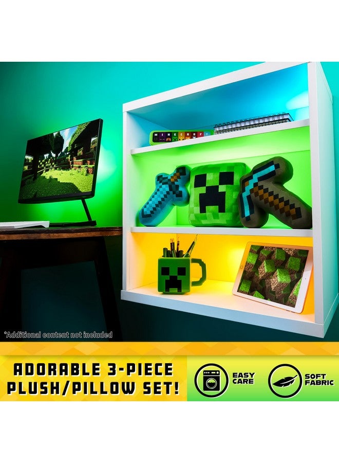 MINECRAFT ألعاب ماينكرافت دمى محشوة مجموعة 3D عبوة من 3 وسادة للأطفال والمراهقين رفيق العناق ديكور المنزل إكسسوارات غرفة النوم مقتنيات محشوة حيوانات محشوة هدايا للاعبين - Image 3
