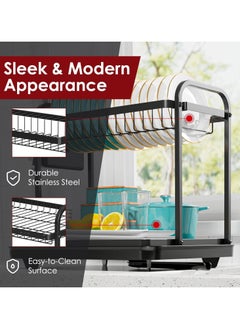 AMROAH Stainless Steel 2-Tier Dish Drying Rack with Cutlery Holder & Drainage Drainboard, Large Capacity Storage Dish Rack Kitchen Counter Organizer for Utensil Plate Spoon Fork Knife Pot  - Image 3