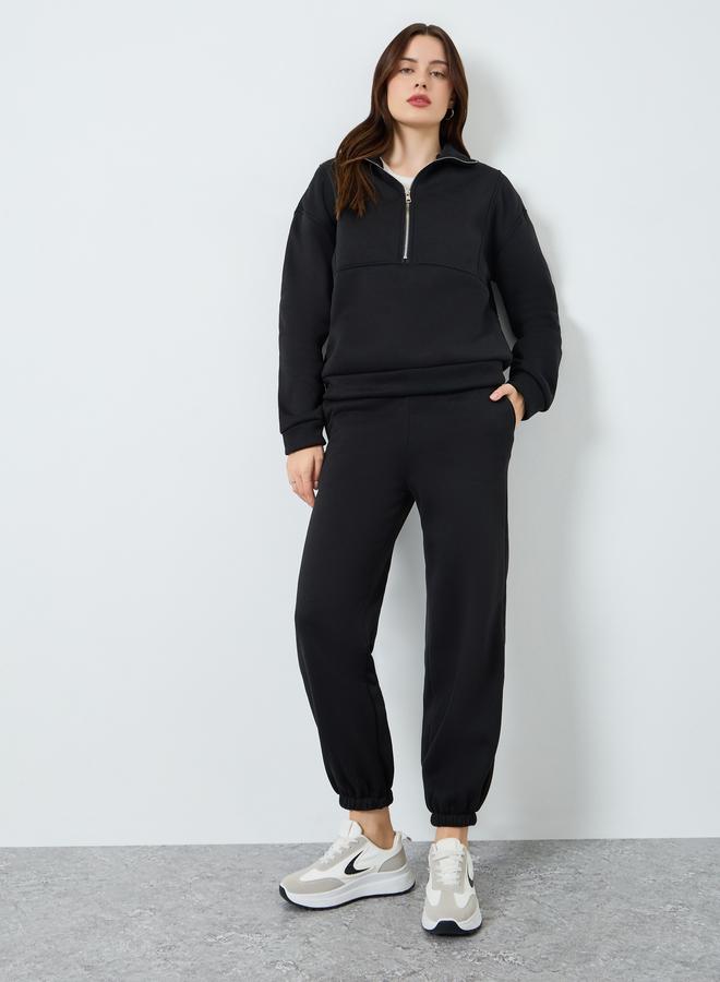 Styli Solid Zip-Up Top and Cuffed Jogers Set - Image 2