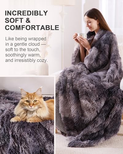 UINIU Super Soft Fluffy Faux Fur Sherpa Fleece Blankets Queen Size for Bed, Bedroom Decor Winter Big Blankets Thick Warm, Fuzzy Plush Heavy Bedding Cozy Gifts for Women Men Mom Dad, 90" x 90" - Image 4