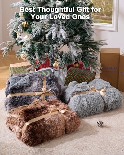 UINIU Super Soft Fluffy Faux Fur Sherpa Fleece Blankets Queen Size for Bed, Bedroom Decor Winter Big Blankets Thick Warm, Fuzzy Plush Heavy Bedding Cozy Gifts for Women Men Mom Dad, 90" x 90" - Image 2