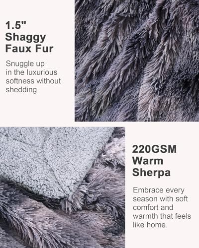 UINIU Super Soft Fluffy Faux Fur Sherpa Fleece Blankets Queen Size for Bed, Bedroom Decor Winter Big Blankets Thick Warm, Fuzzy Plush Heavy Bedding Cozy Gifts for Women Men Mom Dad, 90" x 90" - Image 3