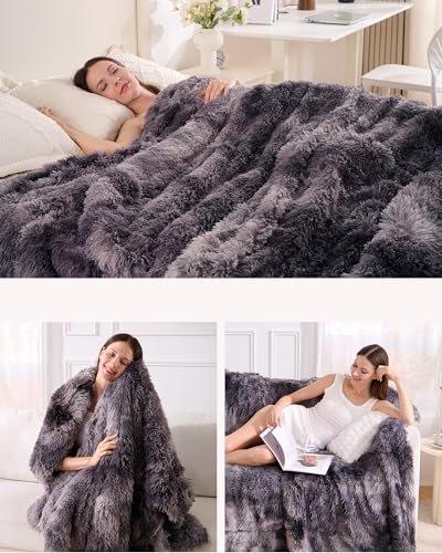 UINIU Super Soft Fluffy Faux Fur Sherpa Fleece Blankets Queen Size for Bed, Bedroom Decor Winter Big Blankets Thick Warm, Fuzzy Plush Heavy Bedding Cozy Gifts for Women Men Mom Dad, 90" x 90" - Image 5