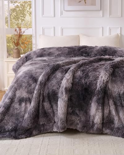UINIU Super Soft Fluffy Faux Fur Sherpa Fleece Blankets Queen Size for Bed, Bedroom Decor Winter Big Blankets Thick Warm, Fuzzy Plush Heavy Bedding Cozy Gifts for Women Men Mom Dad, 90" x 90" - Image 1