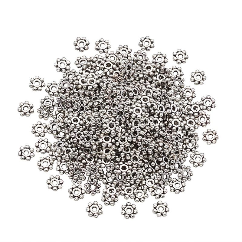 BB Beadthoven Beadthoven 1000pcs Tibetan Silver Alloy Daisy Spacer Beads Mini Snowflake Spacer Charms for DIY Christmas Bracelet Necklace Jewelry Making Supplies 4-4.5x1.5mm - Image 1
