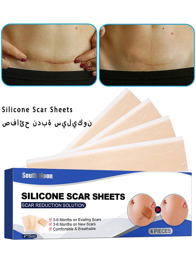 SOUTH MOON Scar Remover Patch, Silicone Scar Sheets For Scars Stretch Mark Treatment Waterproof, 4 Reusable Sheets, Size 5.9" x 1.6"  - Image 1