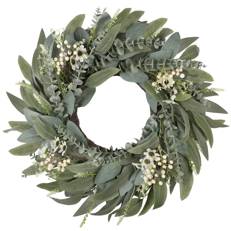Zmtyykh 26" Wreath for Front Door,Large Eucalyptus Spring Wreath,Artificial Greenery Summer Wreath with White Berries Flowers for Outdoor Indoor Window Porch Farmhouse Holiday Home Seasonal Decor - Image 1