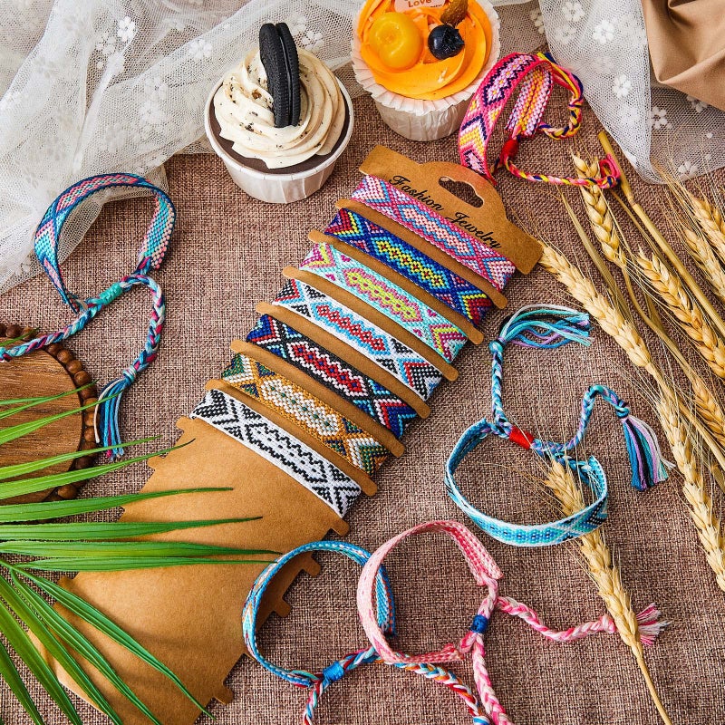 Henoyso 24 Pcs Woven Friendship Bracelets Bulk Adjustable Braided String Nepal Boho Thread End of Year Gift Bracelets with Sliding Knot Closure for Women Birthday Party Camp Favor Festival Vibe - Image 4