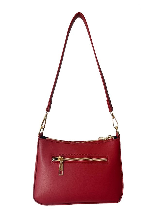 feujury Small Shoulder Bag for Women Trendy Purse Retro Vegan Leather Hobo Purses Clutch Tote HandBags with Zipper Closure (red) - Image 3