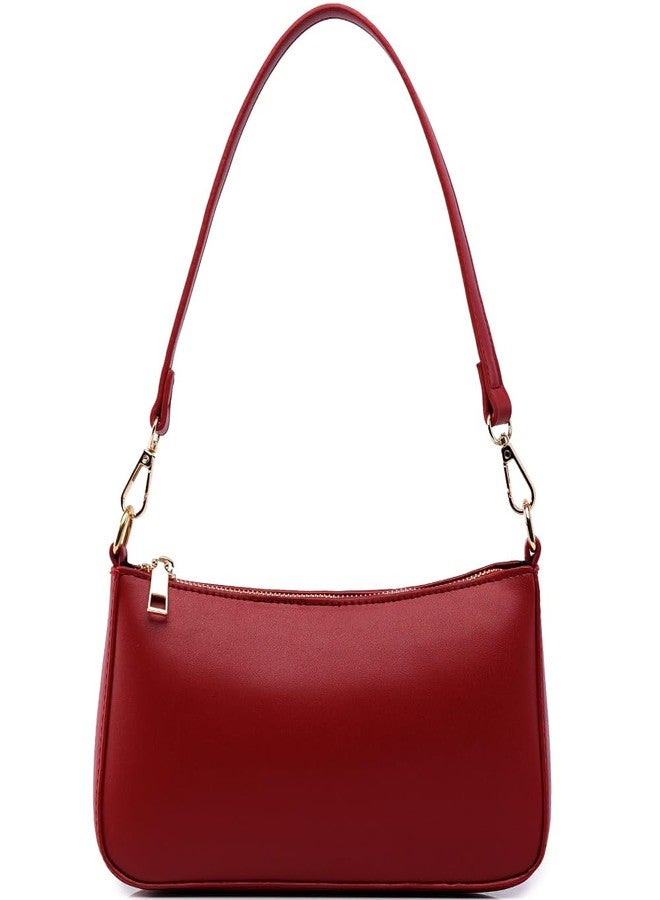 feujury Small Shoulder Bag for Women Trendy Purse Retro Vegan Leather Hobo Purses Clutch Tote HandBags with Zipper Closure (red) - Image 1